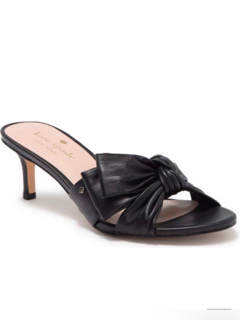 Kate Spade Samantha Abstract Leather Bow Kitten Heel Slide Sandal Size 8